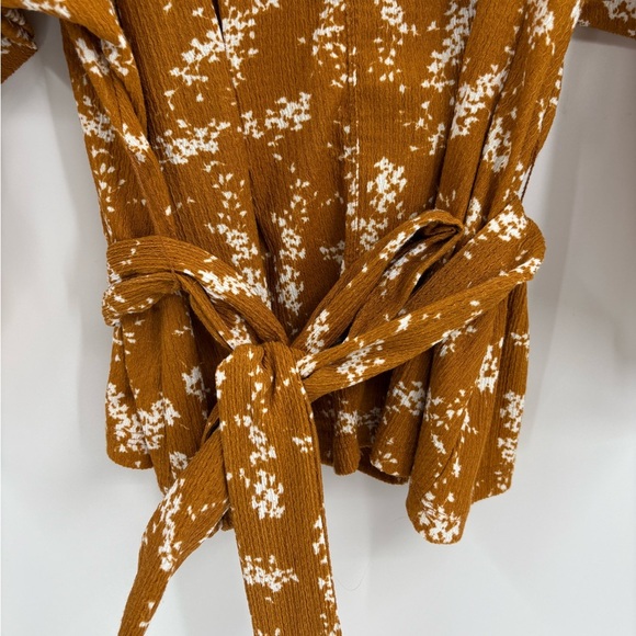 Anthropologie Dolman mustard yellow floral tie waist 3/4 sleeve top blouse xs - Picture 2 of 14